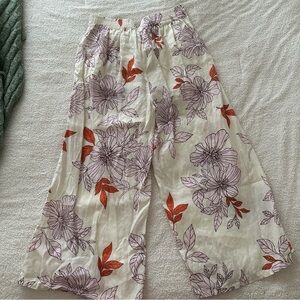 RACHEL ROY Women’s 100% Linen Wide Leg Pants Floral Size M Beach Coastal